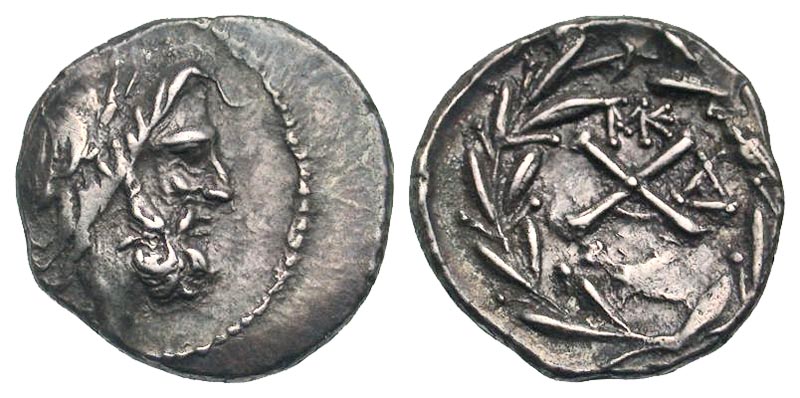 Achaian League, Dyme. ca. 86 B.C. AR hemidrachm. 