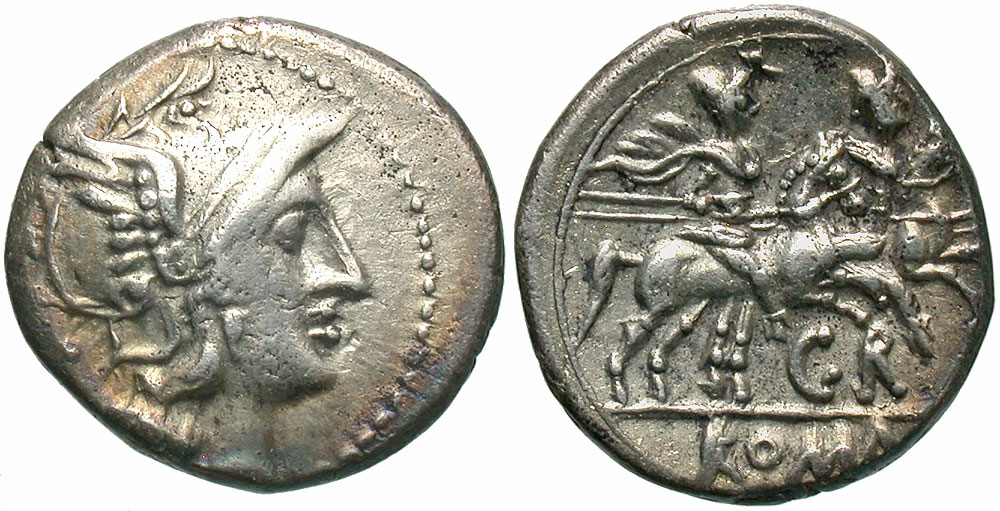 Anonymous. Ca. 199-170 B.C. AR denarius. Uncertain mint in Italy. Very rare. Ex RBW collection (not in previous sales); Hirsch 158 (4 May 1988), 276. 