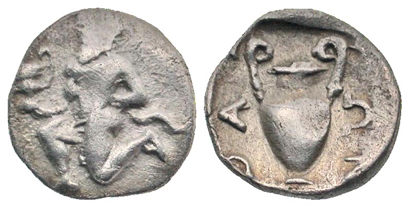 Islands off Thrace, Thasos. ca. 412-404 B.C. AR trihemiobol. 