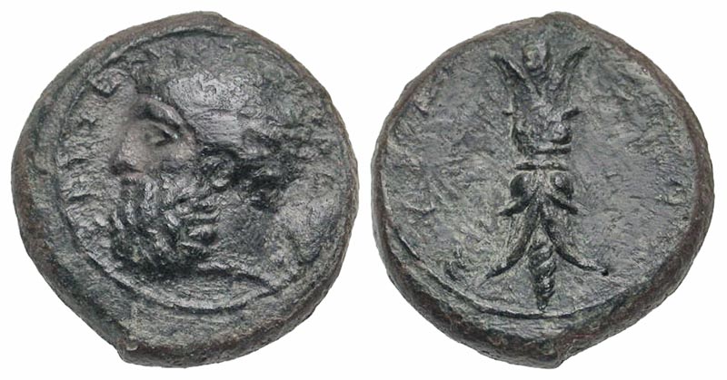 Sicily, Syracuse. Hiketas II. 287-278 B.C. AE hemilitron. Struck ca. 283-279 B.C. Rare.