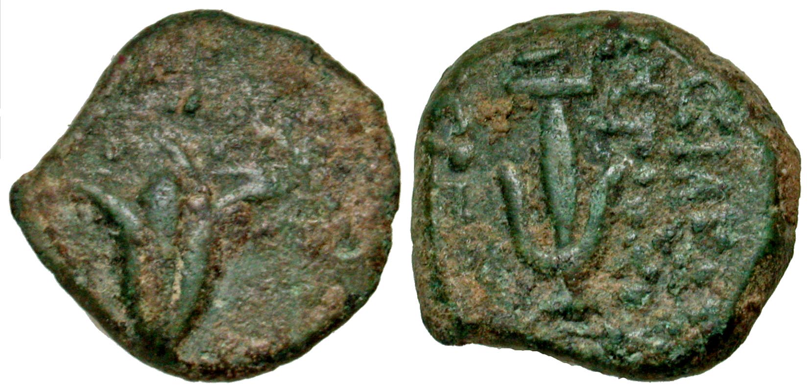 Seleukid Kingdom. Antiochos VII Euergetes. 138-129 B.C. AE prutah. Jerusalem mint, date not clear (either S.E. 181 or 182 (132/1 or 131/0 B.C.). 