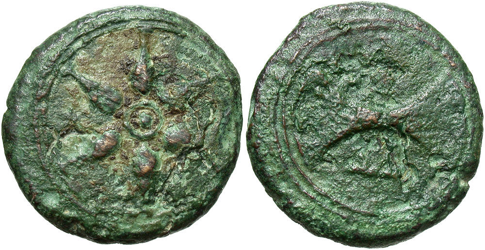 Etruria, Uncertain inland mint. Ca. 300-250 B.C. Æ semuncia. 