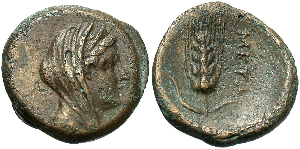 Lucania, Metapontion. Ca. 300-250 B.C. Æ 16. 