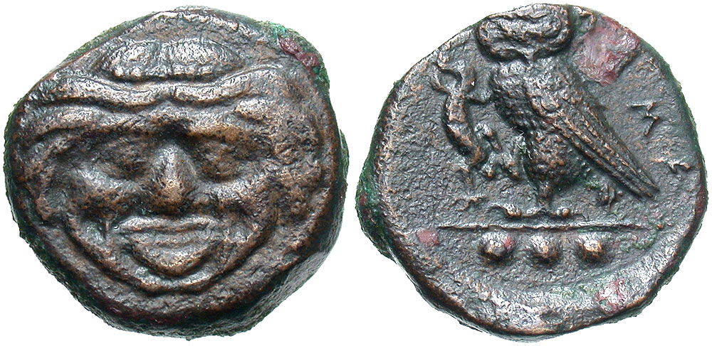 Sicily, Kamarina. Ca. 420-405 B.C. Æ tetras. 