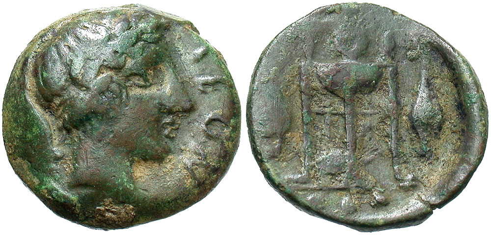 Sicily, Leontinoi. Ca. 405-402 B.C. Æ tetras. 