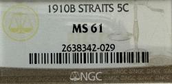 Straits Settlements. Edward VII. 5 Cents (1 year type). 1910B. NGC Certified MS61.